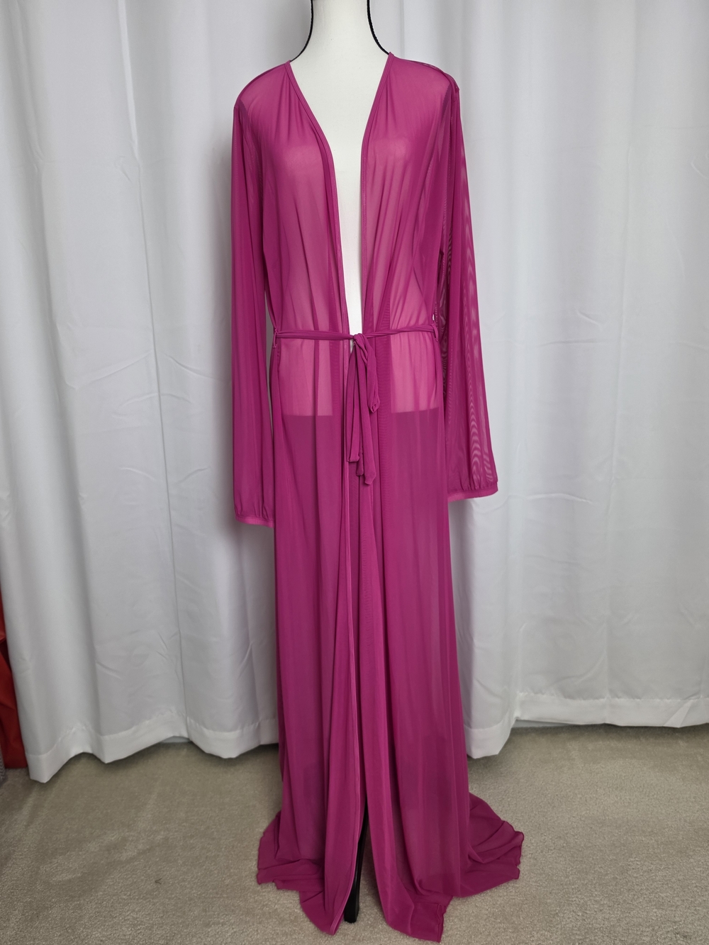 Pink Queen Women's Long Sleeve Flowy Maxi Swimsuit Tie Front Robe Cover Up
